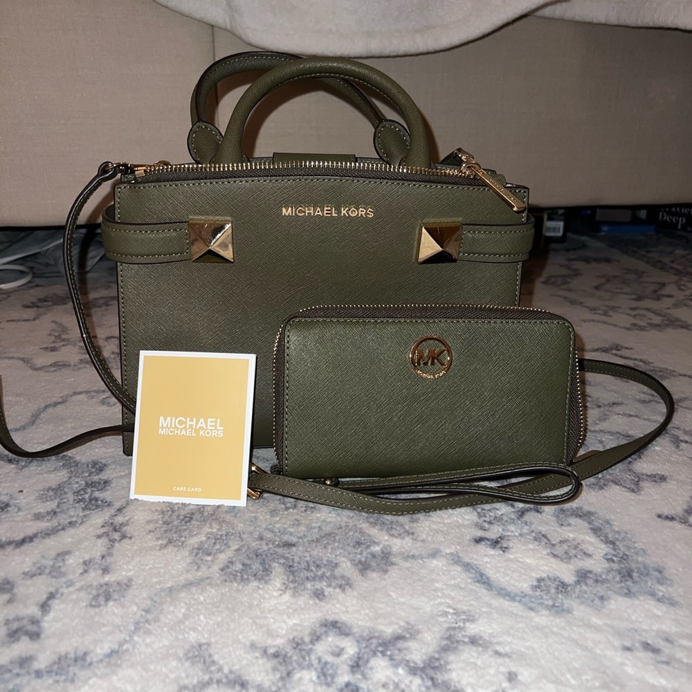 Michael Kors Olive Satchel and Wallet Set